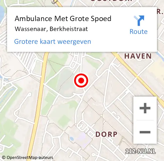 Locatie op kaart van de 112 melding: Ambulance Met Grote Spoed Naar Wassenaar, Berkheistraat op 24 april 2024 15:04