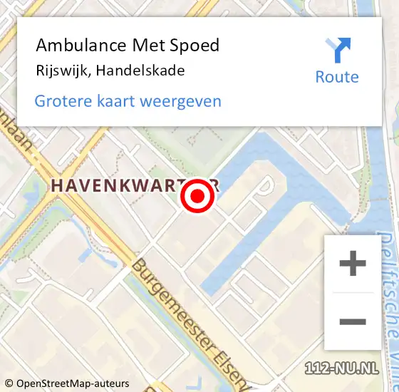 Locatie op kaart van de 112 melding: Ambulance Met Spoed Naar Rijswijk, Handelskade op 24 april 2024 15:17