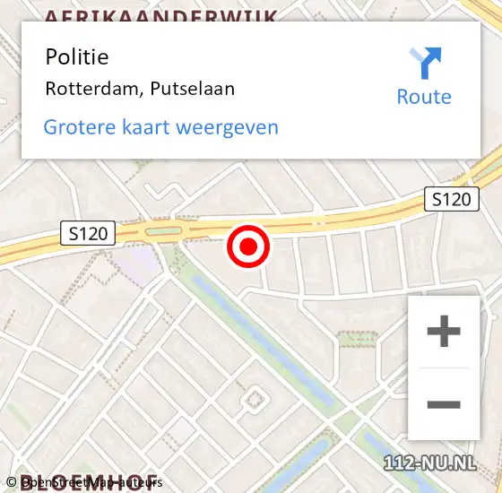Locatie op kaart van de 112 melding: Politie Rotterdam, Putselaan op 24 april 2024 15:31