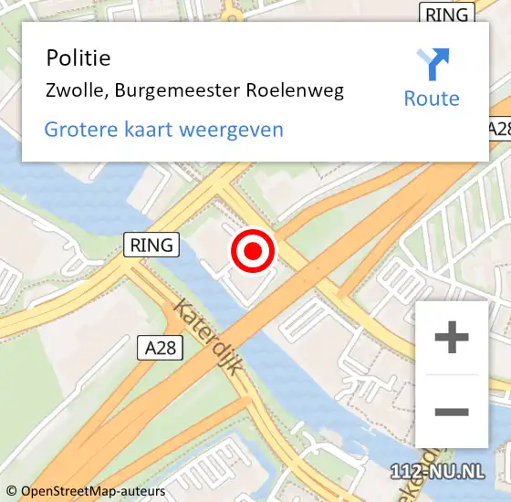 Locatie op kaart van de 112 melding: Politie Zwolle, Burgemeester Roelenweg op 24 april 2024 15:44
