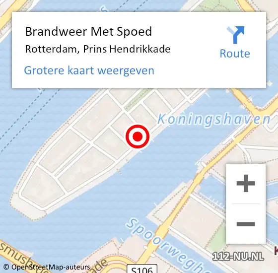 Locatie op kaart van de 112 melding: Brandweer Met Spoed Naar Rotterdam, Prins Hendrikkade op 24 april 2024 15:48