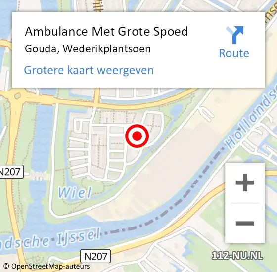 Locatie op kaart van de 112 melding: Ambulance Met Grote Spoed Naar Gouda, Wederikplantsoen op 24 april 2024 15:48