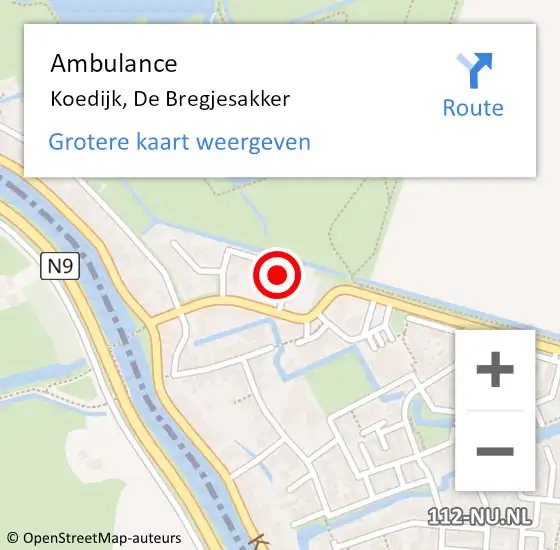 Locatie op kaart van de 112 melding: Ambulance Koedijk, De Bregjesakker op 24 april 2024 15:51
