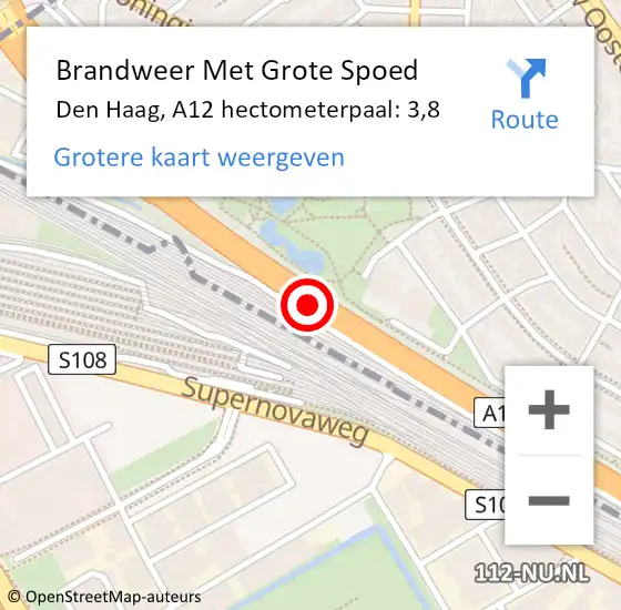 Locatie op kaart van de 112 melding: Brandweer Met Grote Spoed Naar Den Haag, A12 hectometerpaal: 3,8 op 24 april 2024 16:00