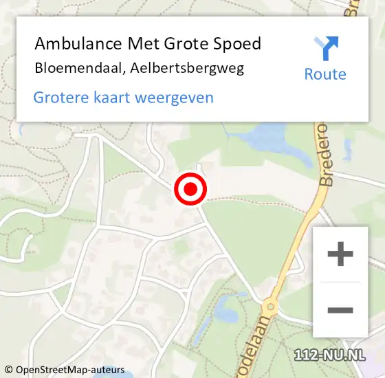 Locatie op kaart van de 112 melding: Ambulance Met Grote Spoed Naar Bloemendaal, Aelbertsbergweg op 24 april 2024 16:25