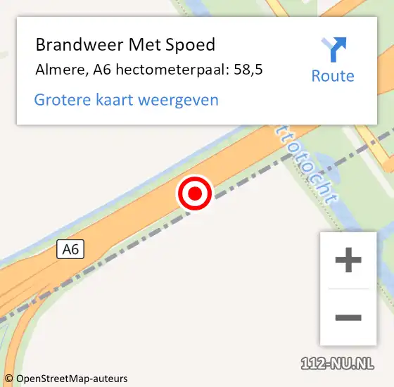 Locatie op kaart van de 112 melding: Brandweer Met Spoed Naar Almere, A6 hectometerpaal: 58,5 op 24 april 2024 16:39