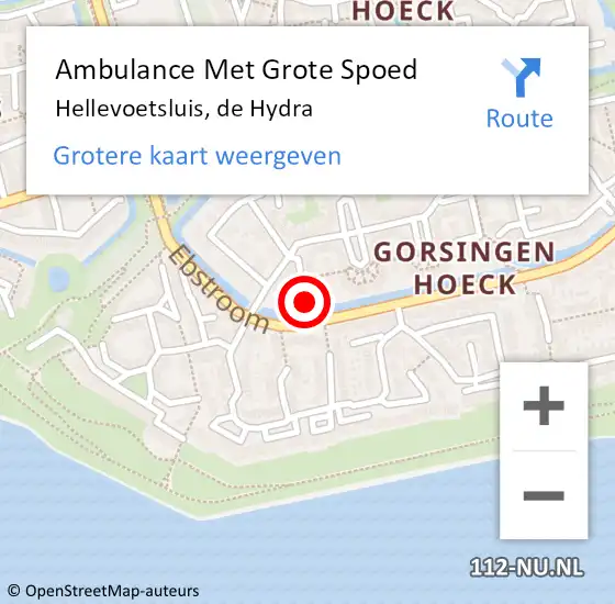 Locatie op kaart van de 112 melding: Ambulance Met Grote Spoed Naar Hellevoetsluis, de Hydra op 24 april 2024 16:57