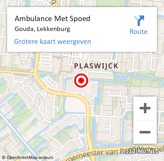 Locatie op kaart van de 112 melding: Ambulance Met Spoed Naar Gouda, Lekkenburg op 24 april 2024 16:59