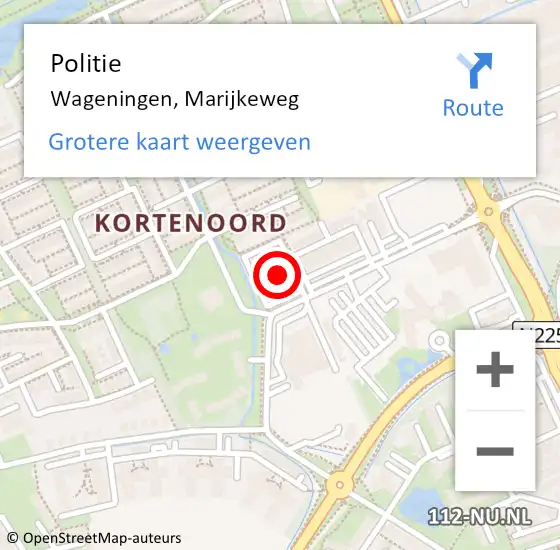 Locatie op kaart van de 112 melding: Politie Wageningen, Marijkeweg op 24 april 2024 17:03