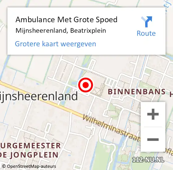 Locatie op kaart van de 112 melding: Ambulance Met Grote Spoed Naar Mijnsheerenland, Beatrixplein op 24 april 2024 17:04