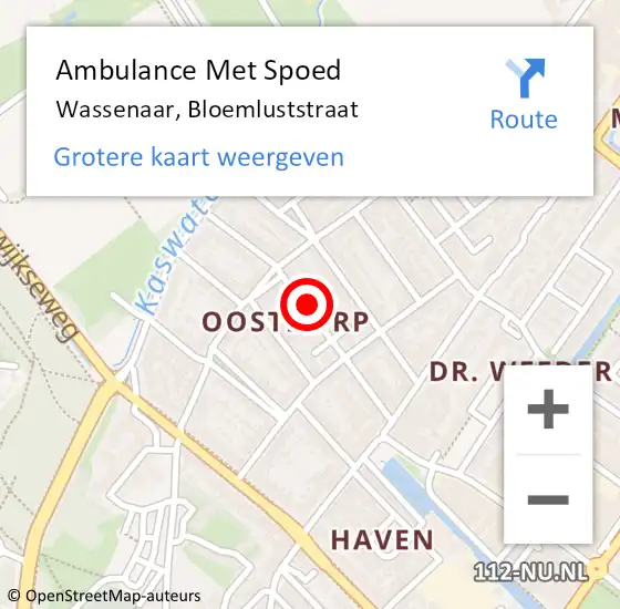 Locatie op kaart van de 112 melding: Ambulance Met Spoed Naar Wassenaar, Bloemluststraat op 24 april 2024 17:13