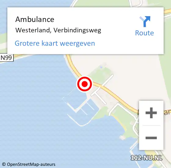 Locatie op kaart van de 112 melding: Ambulance Westerland, Verbindingsweg op 24 april 2024 17:13