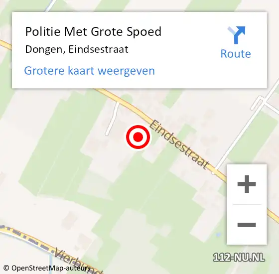 Locatie op kaart van de 112 melding: Politie Met Grote Spoed Naar Dongen, Eindsestraat op 24 april 2024 17:47