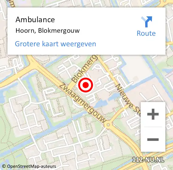 Locatie op kaart van de 112 melding: Ambulance Hoorn, Blokmergouw op 24 april 2024 17:49