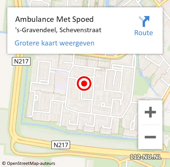 Locatie op kaart van de 112 melding: Ambulance Met Spoed Naar 's-Gravendeel, Schevenstraat op 24 april 2024 17:51