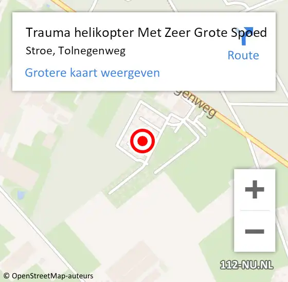 Locatie op kaart van de 112 melding: Trauma helikopter Met Zeer Grote Spoed Naar Stroe, Tolnegenweg op 24 april 2024 17:58