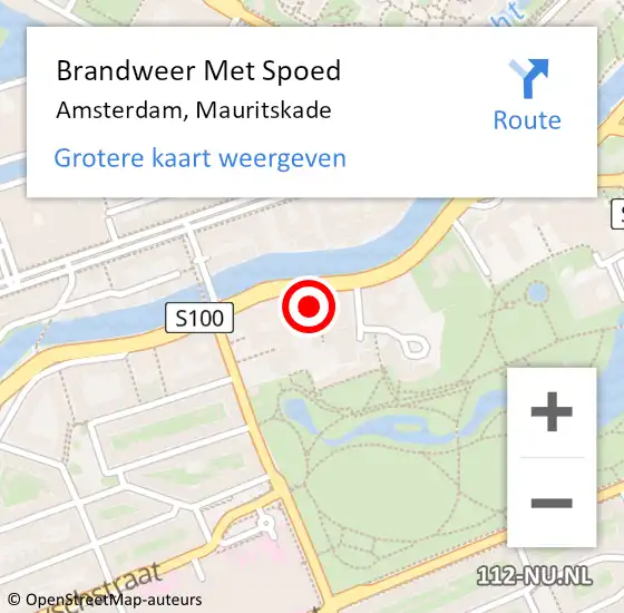 Locatie op kaart van de 112 melding: Brandweer Met Spoed Naar Amsterdam, Mauritskade op 24 april 2024 18:40