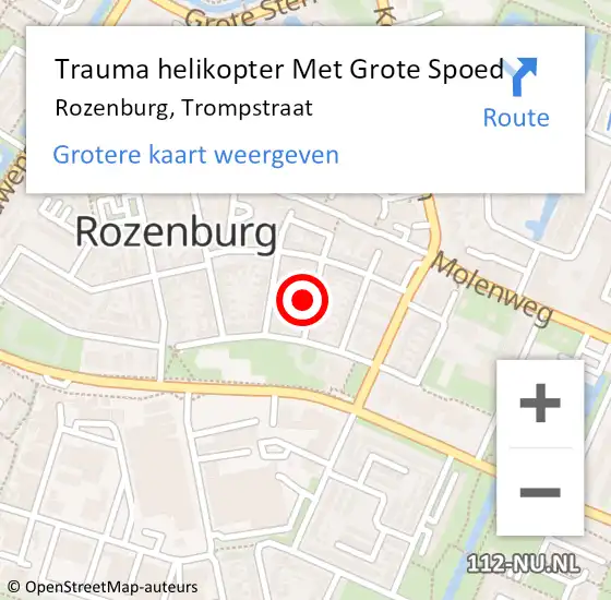 Locatie op kaart van de 112 melding: Trauma helikopter Met Grote Spoed Naar Rozenburg, Trompstraat op 24 april 2024 18:44