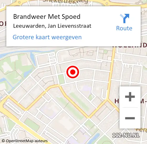 Locatie op kaart van de 112 melding: Brandweer Met Spoed Naar Leeuwarden, Jan Lievensstraat op 24 april 2024 18:56