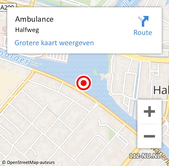 Locatie op kaart van de 112 melding: Ambulance Halfweg op 24 april 2024 19:09