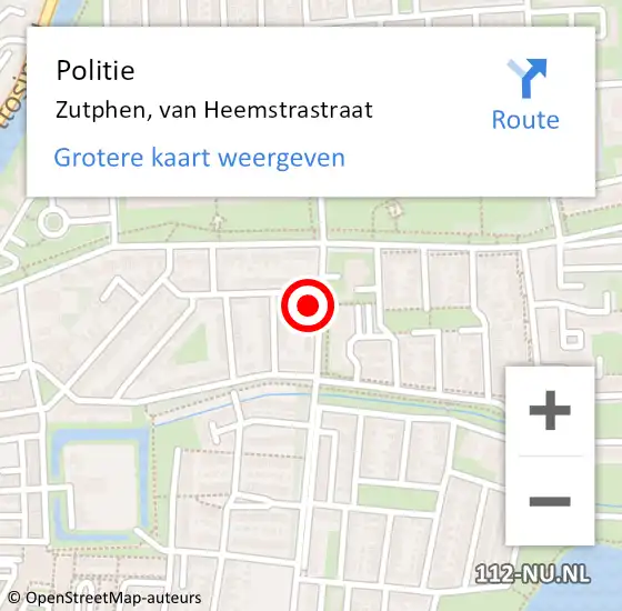 Locatie op kaart van de 112 melding: Politie Zutphen, van Heemstrastraat op 24 april 2024 19:14