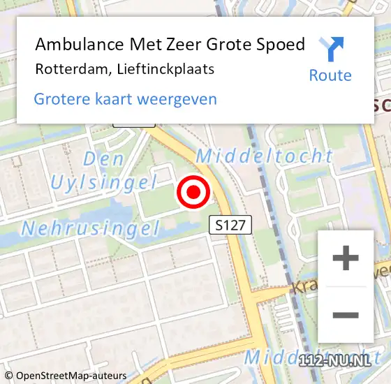 Locatie op kaart van de 112 melding: Ambulance Met Zeer Grote Spoed Naar Rotterdam, Lieftinckplaats op 24 april 2024 19:24