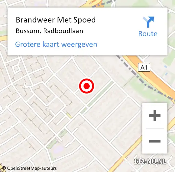 Locatie op kaart van de 112 melding: Brandweer Met Spoed Naar Bussum, Radboudlaan op 24 april 2024 19:29