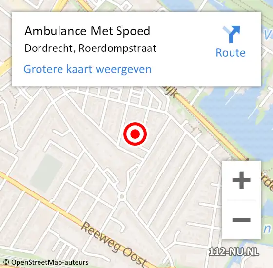 Locatie op kaart van de 112 melding: Ambulance Met Spoed Naar Dordrecht, Roerdompstraat op 24 april 2024 20:13