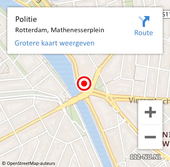 Locatie op kaart van de 112 melding: Politie Rotterdam, Mathenesserplein op 24 april 2024 20:41