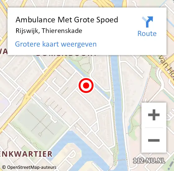 Locatie op kaart van de 112 melding: Ambulance Met Grote Spoed Naar Rijswijk, Thierenskade op 24 april 2024 21:24