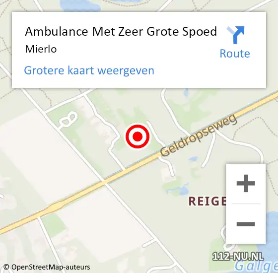 Locatie op kaart van de 112 melding: Ambulance Met Zeer Grote Spoed Naar Mierlo op 24 april 2024 21:49