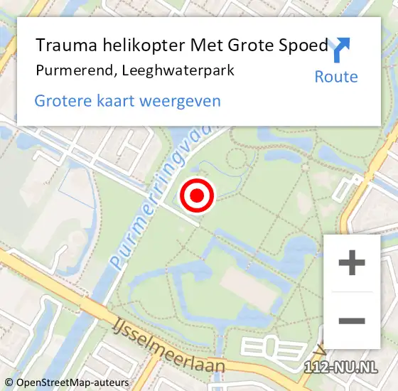 Locatie op kaart van de 112 melding: Trauma helikopter Met Grote Spoed Naar Purmerend, Leeghwaterpark op 24 april 2024 21:57
