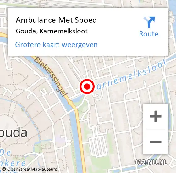 Locatie op kaart van de 112 melding: Ambulance Met Spoed Naar Gouda, Karnemelksloot op 24 april 2024 22:21