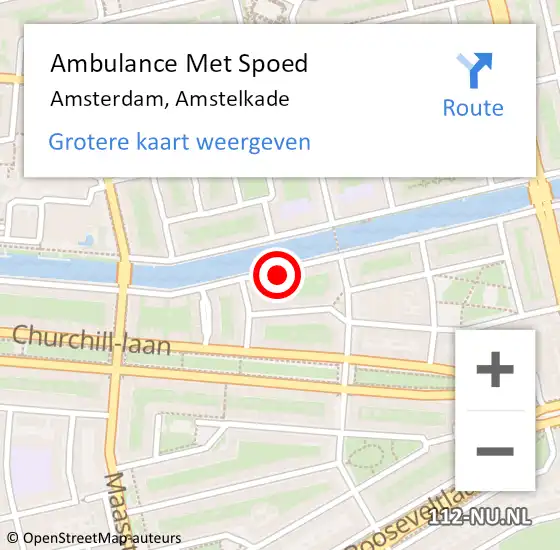 Locatie op kaart van de 112 melding: Ambulance Met Spoed Naar Amsterdam, Amstelkade op 24 april 2024 22:43