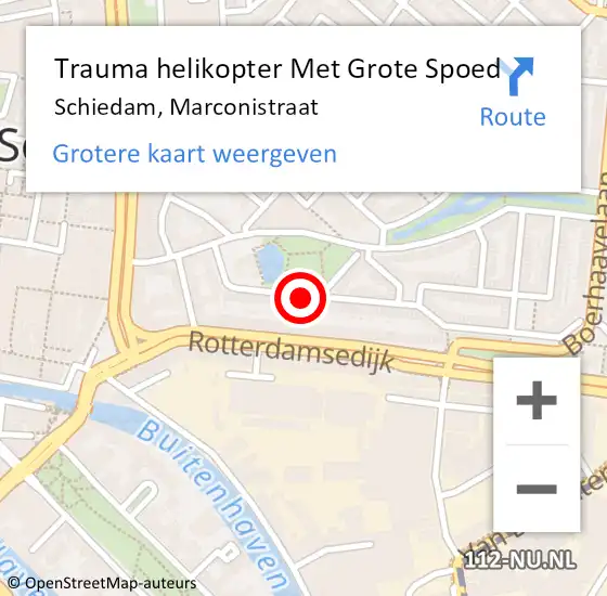 Locatie op kaart van de 112 melding: Trauma helikopter Met Grote Spoed Naar Schiedam, Marconistraat op 24 april 2024 23:36