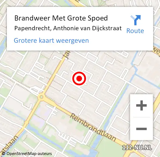 Locatie op kaart van de 112 melding: Brandweer Met Grote Spoed Naar Papendrecht, Anthonie van Dijckstraat op 25 april 2024 00:01