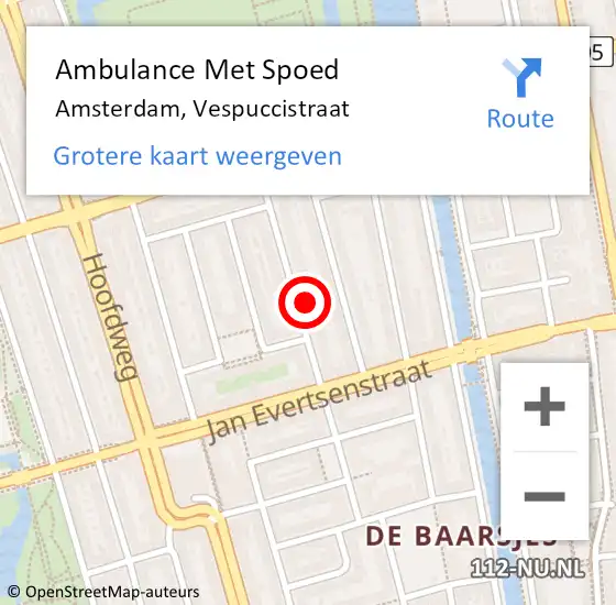 Locatie op kaart van de 112 melding: Ambulance Met Spoed Naar Amsterdam, Vespuccistraat op 25 april 2024 00:44