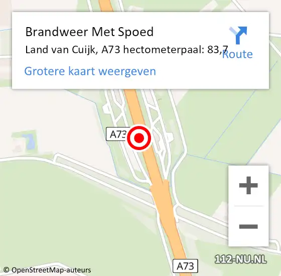 Locatie op kaart van de 112 melding: Brandweer Met Spoed Naar Land van Cuijk, A73 hectometerpaal: 83,7 op 25 april 2024 00:52