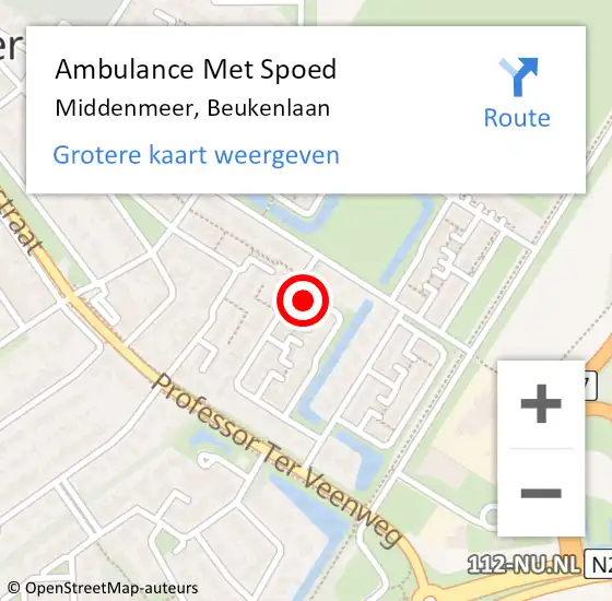 Locatie op kaart van de 112 melding: Ambulance Met Spoed Naar Middenmeer, Beukenlaan op 25 april 2024 00:56