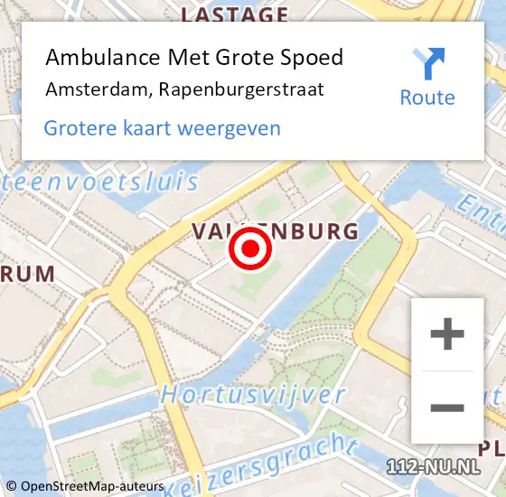 Locatie op kaart van de 112 melding: Ambulance Met Grote Spoed Naar Amsterdam, Rapenburgerstraat op 25 april 2024 00:59