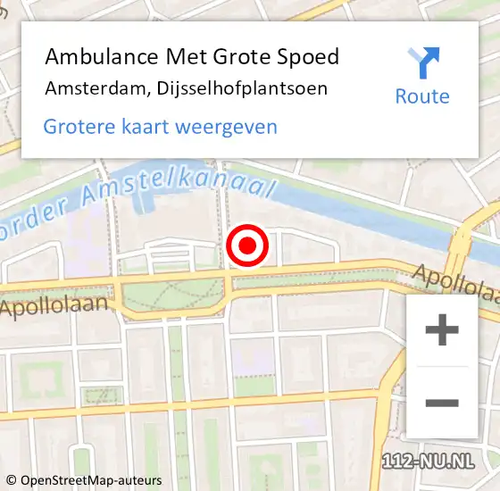 Locatie op kaart van de 112 melding: Ambulance Met Grote Spoed Naar Amsterdam, Dijsselhofplantsoen op 25 april 2024 01:00