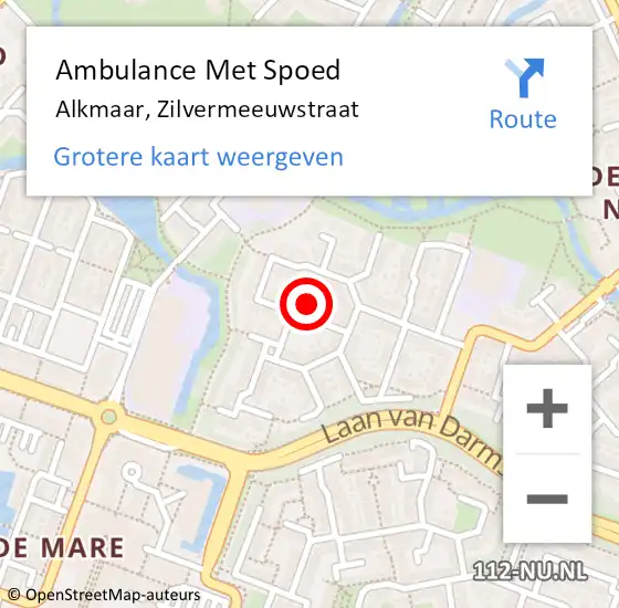 Locatie op kaart van de 112 melding: Ambulance Met Spoed Naar Alkmaar, Zilvermeeuwstraat op 25 april 2024 01:14