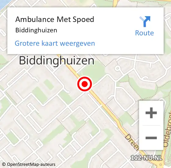 Locatie op kaart van de 112 melding: Ambulance Met Spoed Naar Biddinghuizen op 25 april 2024 01:46
