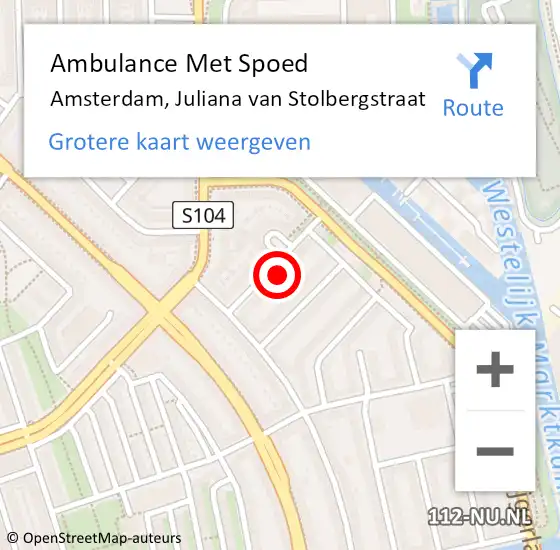 Locatie op kaart van de 112 melding: Ambulance Met Spoed Naar Amsterdam, Juliana van Stolbergstraat op 25 april 2024 02:07