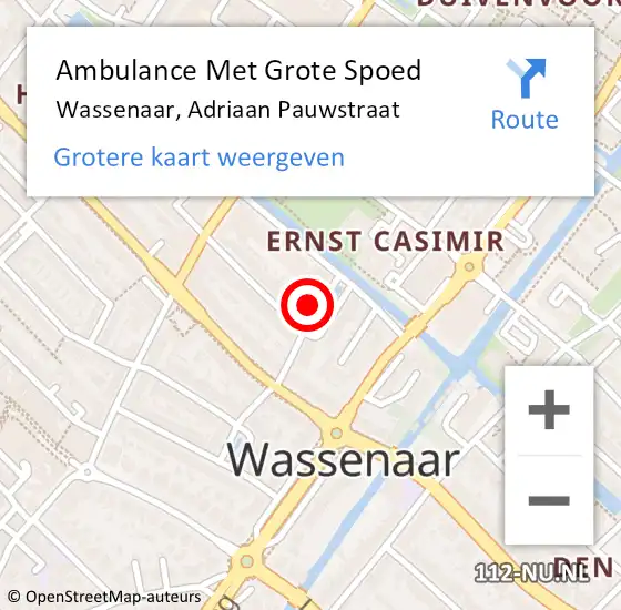 Locatie op kaart van de 112 melding: Ambulance Met Grote Spoed Naar Wassenaar, Adriaan Pauwstraat op 25 april 2024 02:27