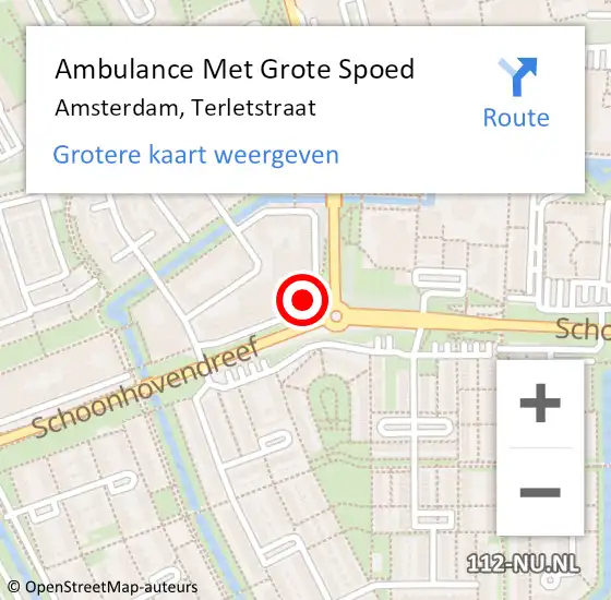 Locatie op kaart van de 112 melding: Ambulance Met Grote Spoed Naar Amsterdam, Terletstraat op 25 april 2024 03:11