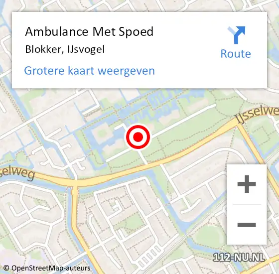 Locatie op kaart van de 112 melding: Ambulance Met Spoed Naar Blokker, IJsvogel op 25 april 2024 03:15
