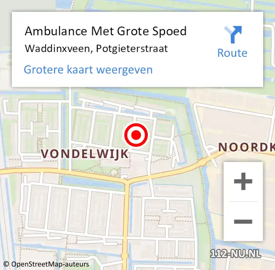 Locatie op kaart van de 112 melding: Ambulance Met Grote Spoed Naar Waddinxveen, Potgieterstraat op 25 april 2024 03:37