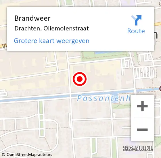 Locatie op kaart van de 112 melding: Brandweer Drachten, Oliemolenstraat op 25 april 2024 06:35