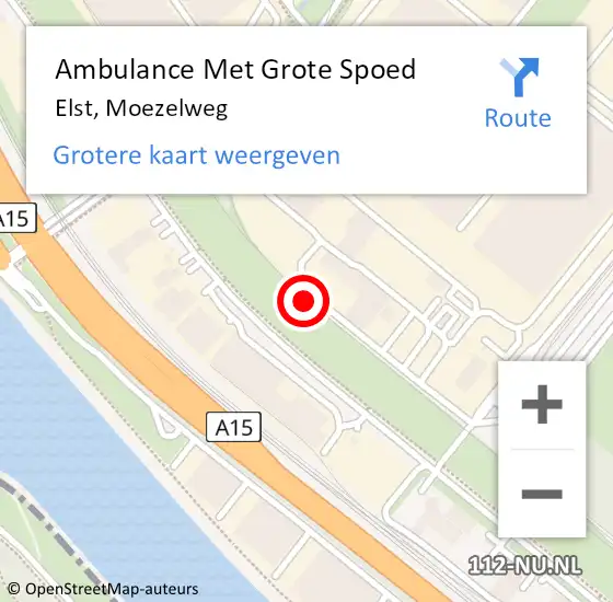 Locatie op kaart van de 112 melding: Ambulance Met Grote Spoed Naar Elst, Moezelweg op 25 april 2024 06:46